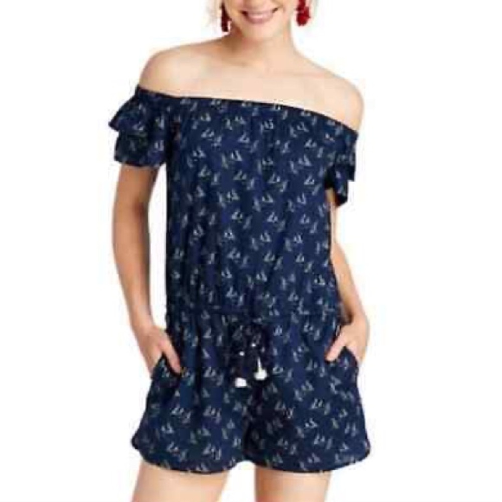 Vineyard Vines Off-Shoulder Sailboat Romper Navy, Size S